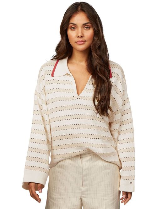 SWEATER STRIPE POINTELLE LS POLO SWT TH