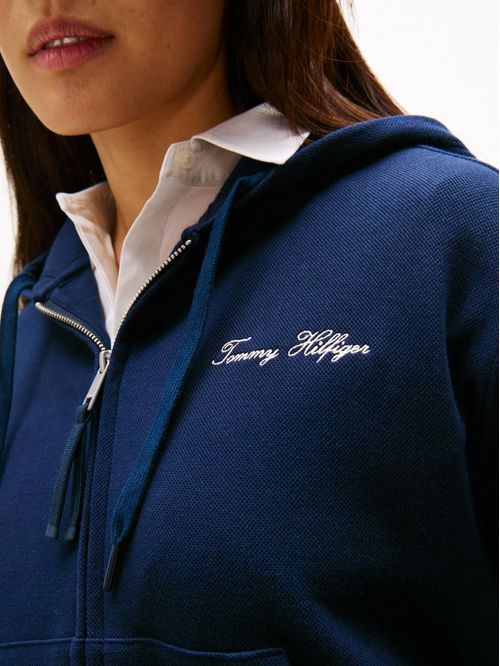 SWEATSHIRT SCRIPT REG PIQUE ZIP-UP HOODIE TH