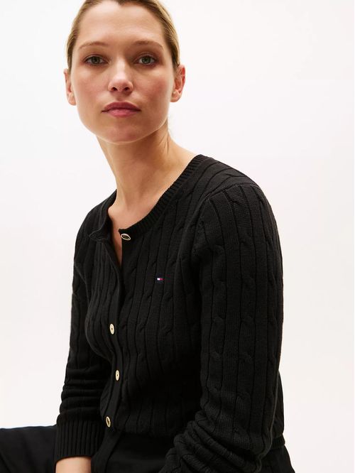 Cárdigan de tejido cable trenzado con logo