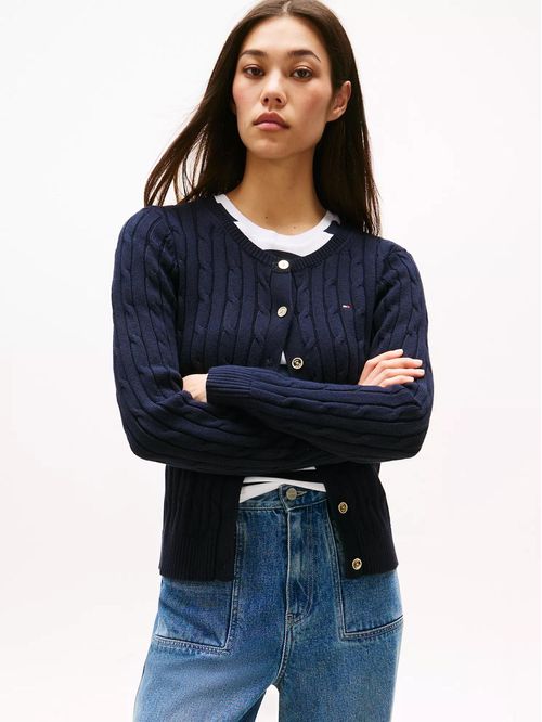 Cárdigan de tejido cable trenzado con logo