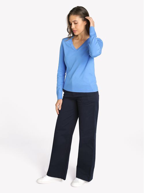 SWEATER CO JERSEY STITCH LS V-NK SWT TH