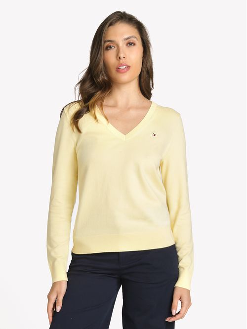 SWEATER CO JERSEY STITCH LS V-NK SWT TH