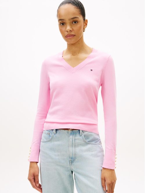 SWEATER CO JERSEY FINE GG V-NK LS SWT TH