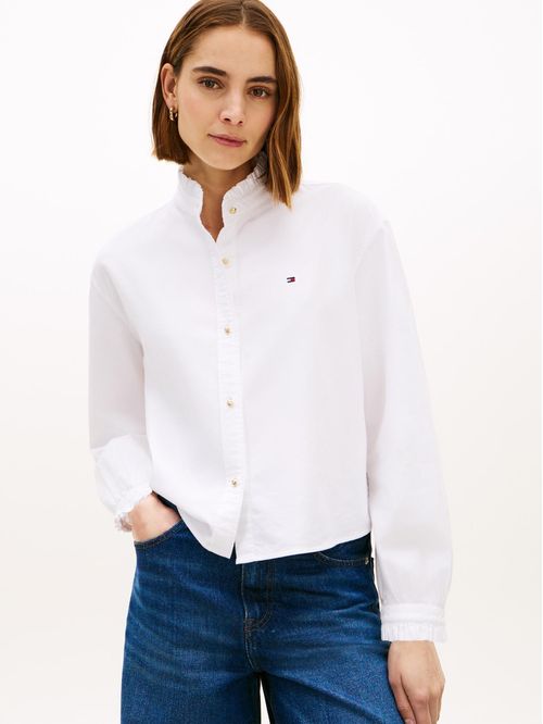 BLUSA OXFORD CROP RUFFLE LS SHIRT